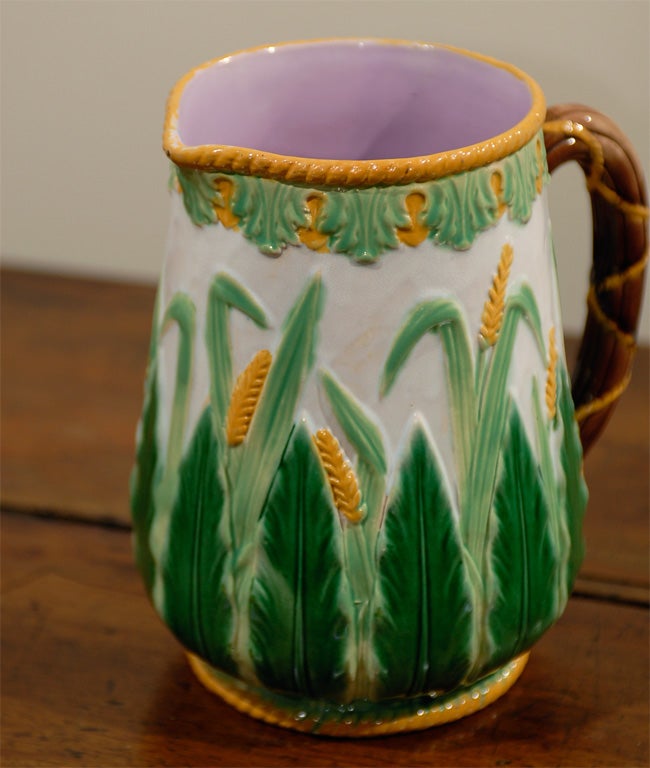 Glazed English Majolica George Jones Pitcher Jug