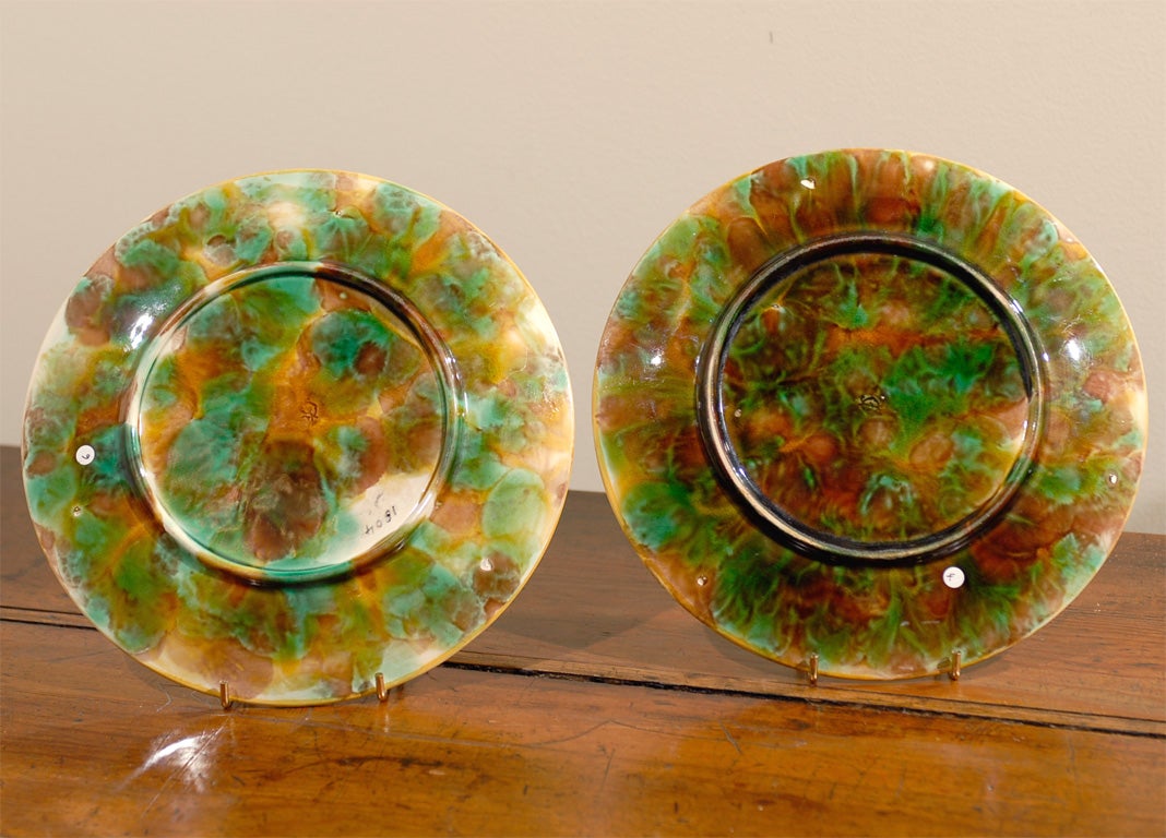 Clay Set of 2 Antique Majolica George Jones Chestnut Leaf Plates