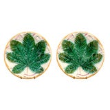 Set of 2 Antique Majolica George Jones Chestnut Leaf Plates