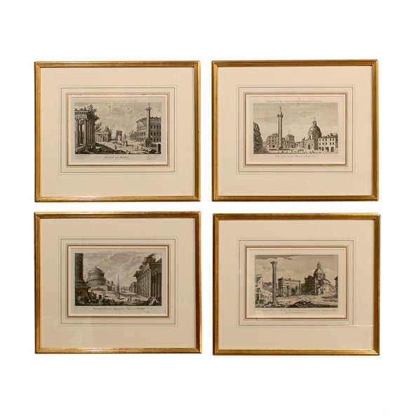 Set of 4 Antique Architectural Landscapes Custom 22 kt Framed