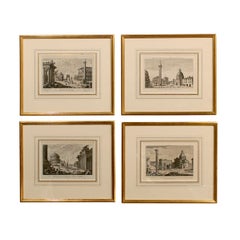 Set of 4 Antique Architectural Landscapes Custom 22 kt Framed