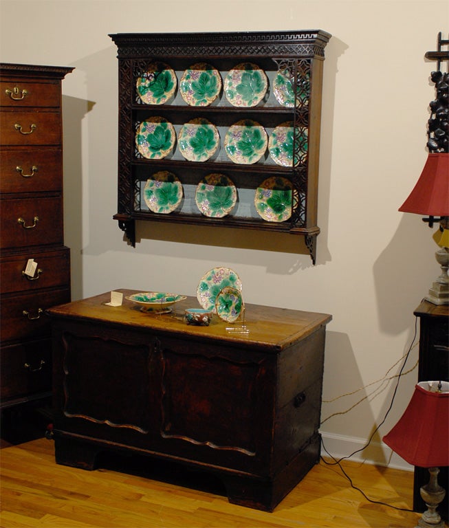 This is a very good Oak and Mahogany Fretwork Shelf.  The style is Chippendale.  This shelf is in fabulous condition to have such delicate detail.  This is a 3 tiered shelf.  The back of the shelf is painted.

Dearing Antiques was established in