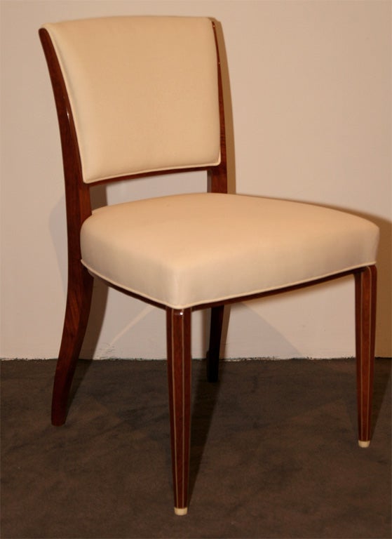Fine & early Art Deco mahogany chair with ivory details<br />
by Jules Leleu (1883 -1961). <br />
<br />
Seat H:  17”