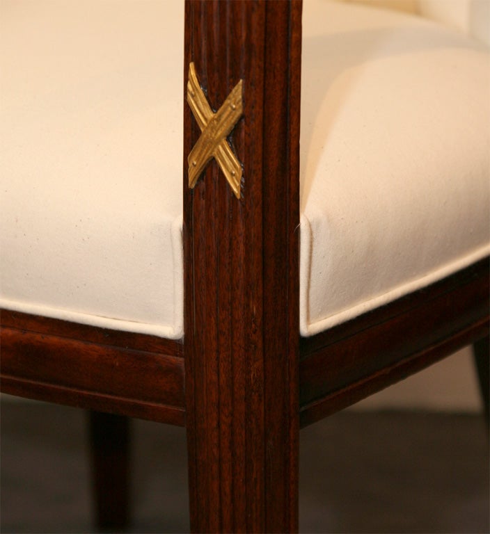 Gilt Pair of Early Art Deco Mahogany Armchairs