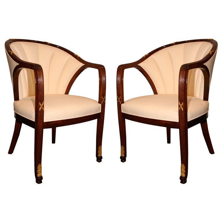 Pair of Early Art Deco Mahogany Armchairs