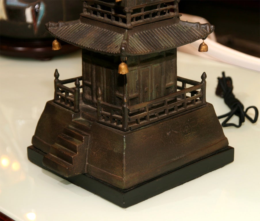 American Monumental Cast Bronze Pagoda Lamp