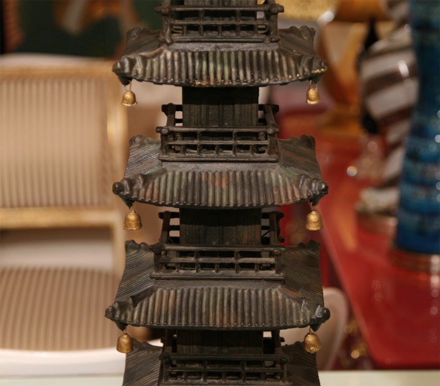Monumental Cast Bronze Pagoda Lamp 1