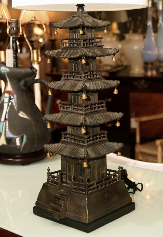 Monumental Cast Bronze Pagoda Lamp 2