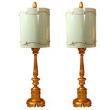 Pair of James Mont Gilded Lamps