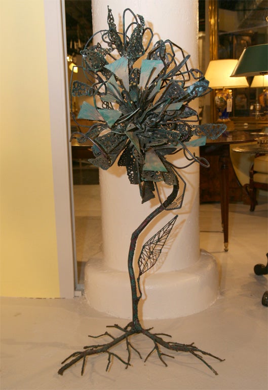 Enameled 50" Tall Brutualist Flower Sculpture by Kneger