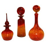 Vintage Flame Orange Crackle Glass Blenko Decanters