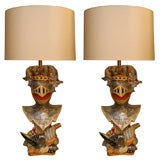 Vintage Pair of Neoclassical Porcelain Knight Table Lamps