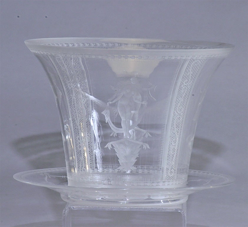 Swedish Orrefors Crystal Ice Bucket and Under Plate