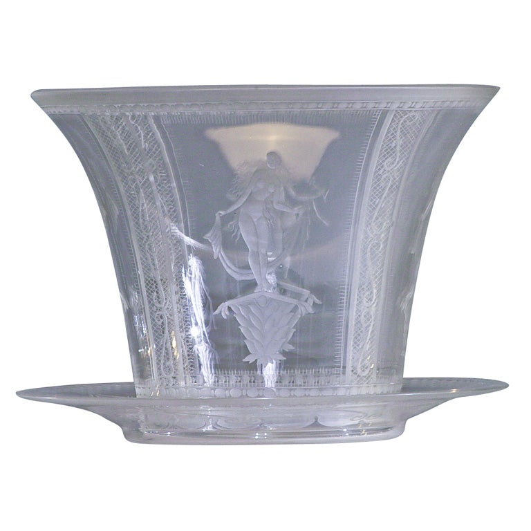 Orrefors Crystal Ice Bucket and Under Plate