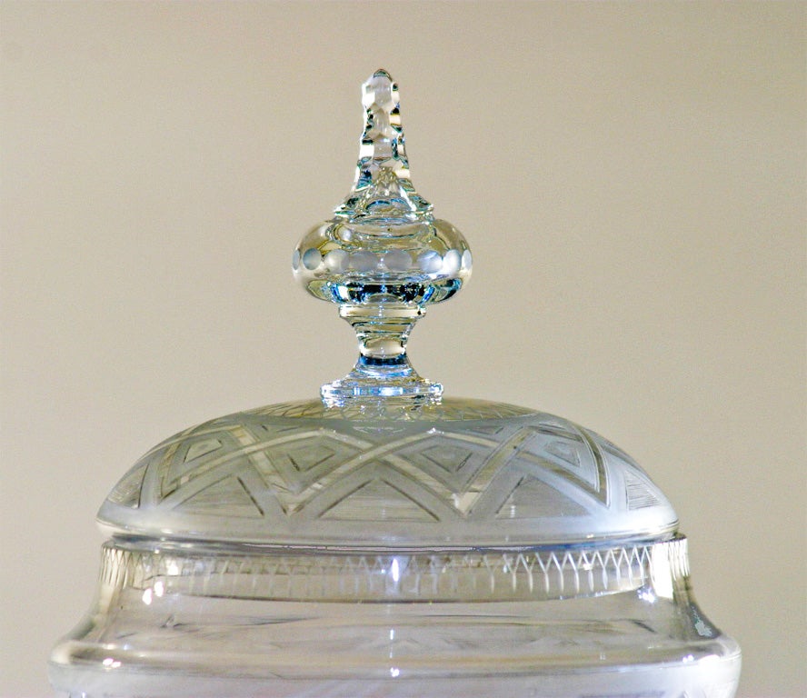 19th C. English Wheel Cut Crystal Sweetmeat/Tureen with Under Plate In Excellent Condition For Sale In Great Barrington, MA
