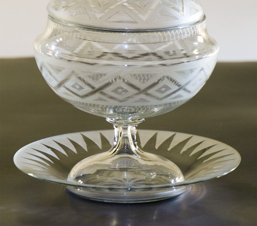 19th C. English Wheel Cut Crystal Sweetmeat/Tureen with Under Plate For Sale 1