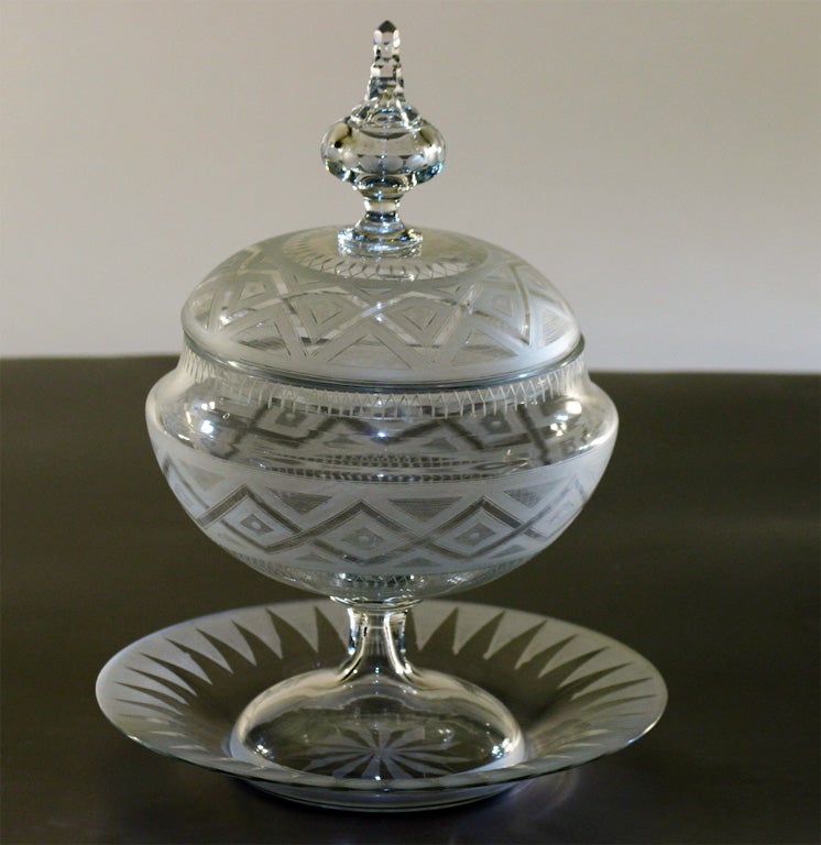 19th C. English Wheel Cut Crystal Sweetmeat/Tureen with Under Plate For Sale 2