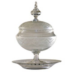 19th C. English Wheelcut Crystal Sweetmeat/Tureen with Underplate 8