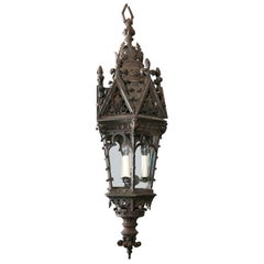 Antique 19th century English iron hanging  lantern