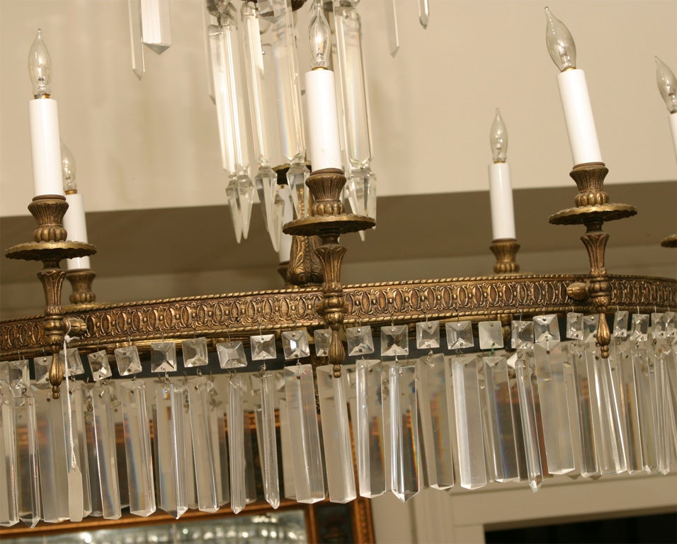 Oval Crystal and Brass Chandelier