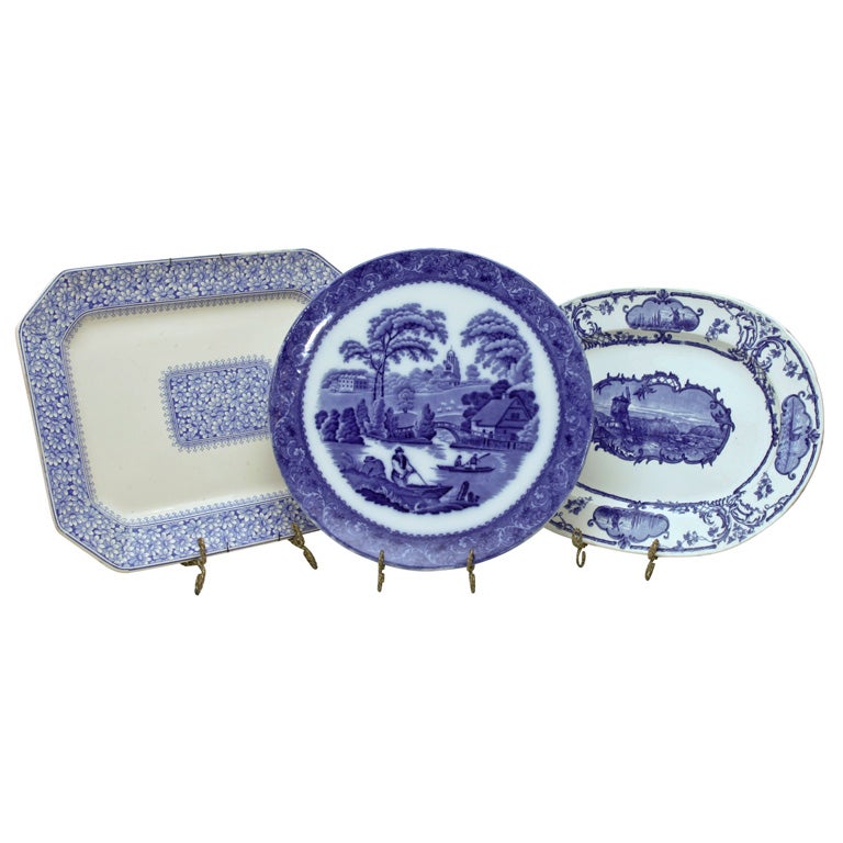 3 Blue and White Platters For Sale