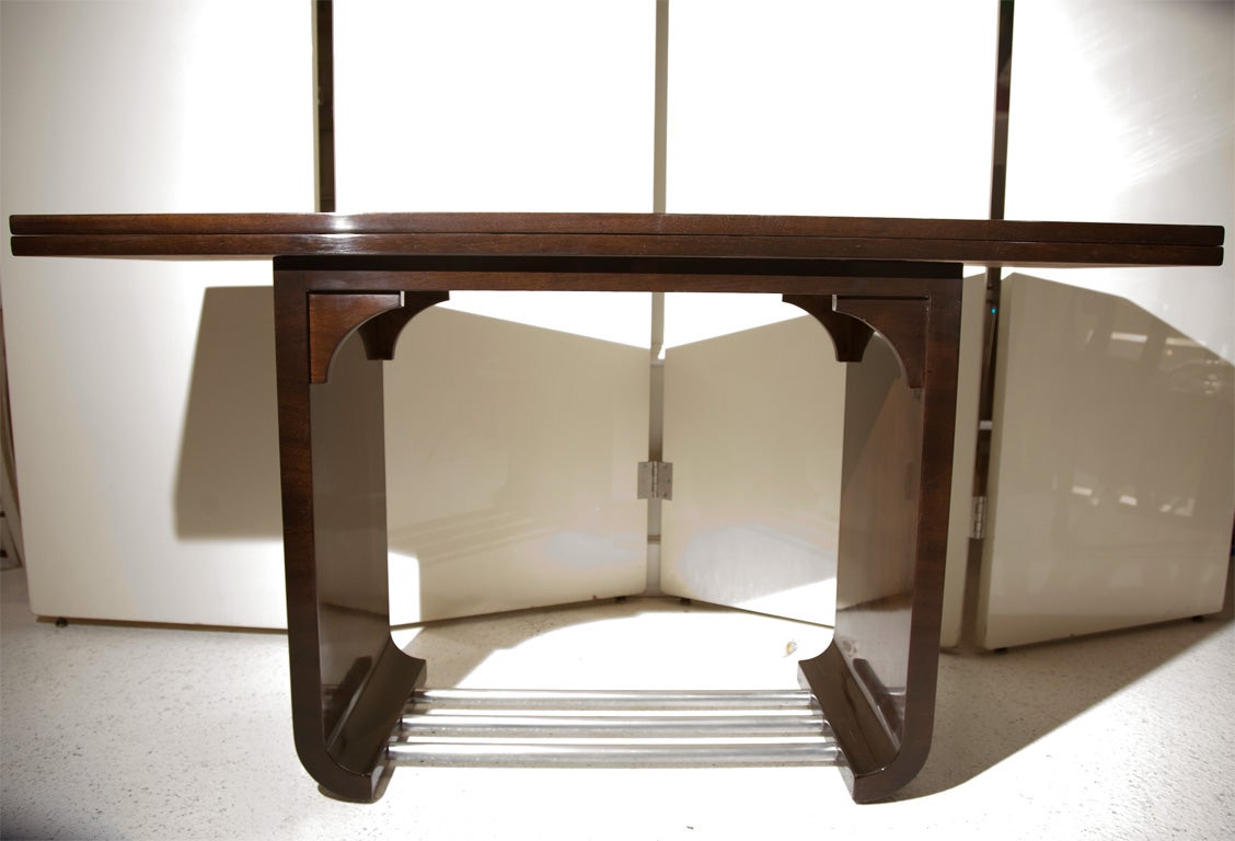 Art Deco Walnut Flip-Top Console with Brushed Nickel Trim