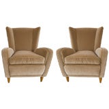 Pair of Sculptural Italian Wing Back Chairs in Mohair