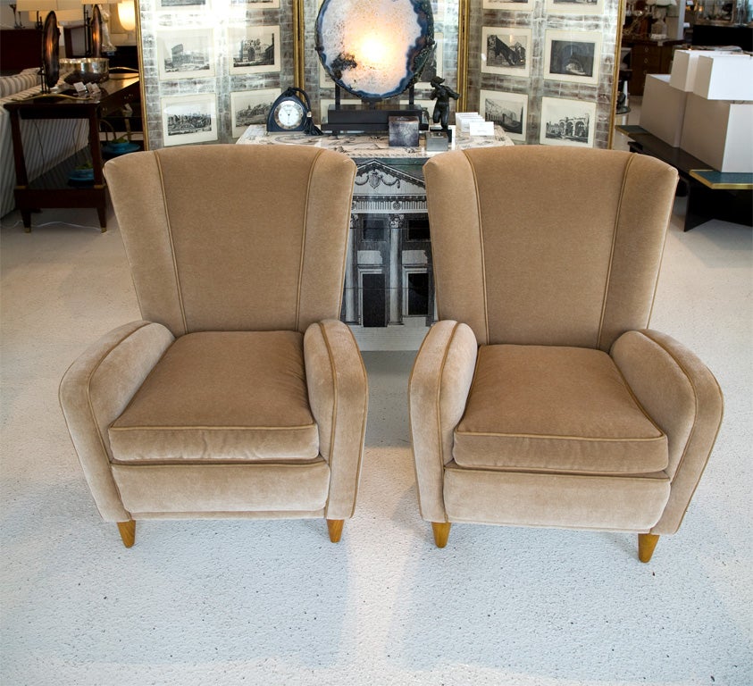 Pair of Sculptural Italian Wing Back Chairs in Mohair