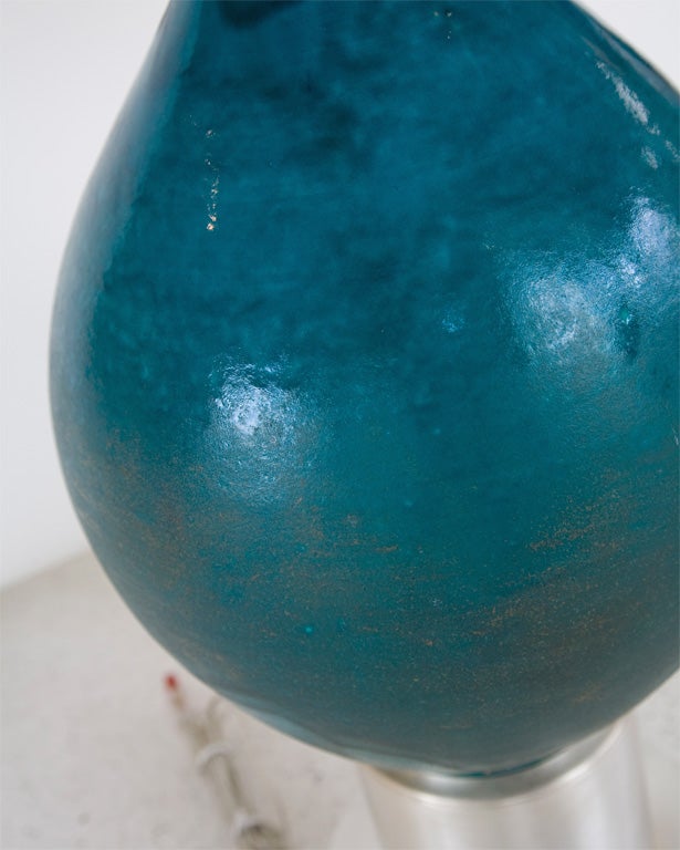 Custom Blue Glazed Table Lamp by Paul Laszlo In Good Condition For Sale In Palm Desert, CA