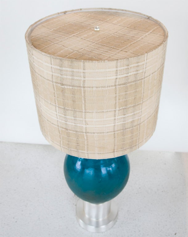 Custom Blue Glazed Table Lamp by Paul Laszlo For Sale 2
