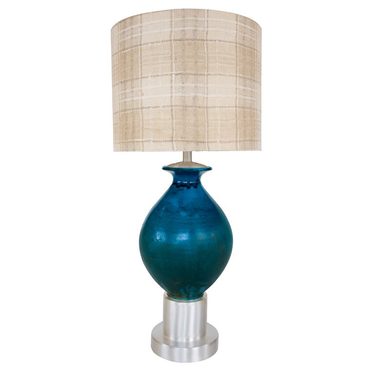 Custom Blue Glazed Table Lamp by Paul Laszlo For Sale