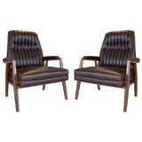 Pair of Channel Tufted Leather Arm Chairs by Monteverdi-Young