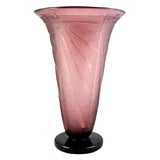 Acid Cut Art Deco Vase in Amethyst Glass by Schneider