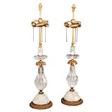 Pair of rock crystal and gilt bronze table lamps