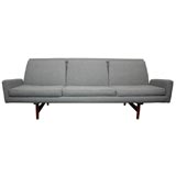 Jens Risom gray wool 3 seat sofa on solid walnut frame