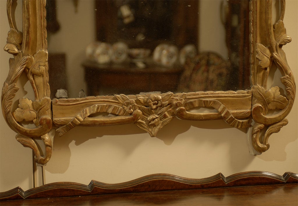 French Large Transitional Louis XV-XVI Parcel-Gilt & Cream-painted Mirror, c. 1760 For Sale
