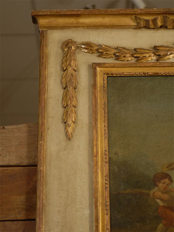 Miroir Trumeau d'époque Louis XVI doré et peint, France vers 1790 en vente 2