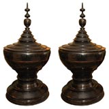 Pair of Black Lacquered Burmese Offering Containers