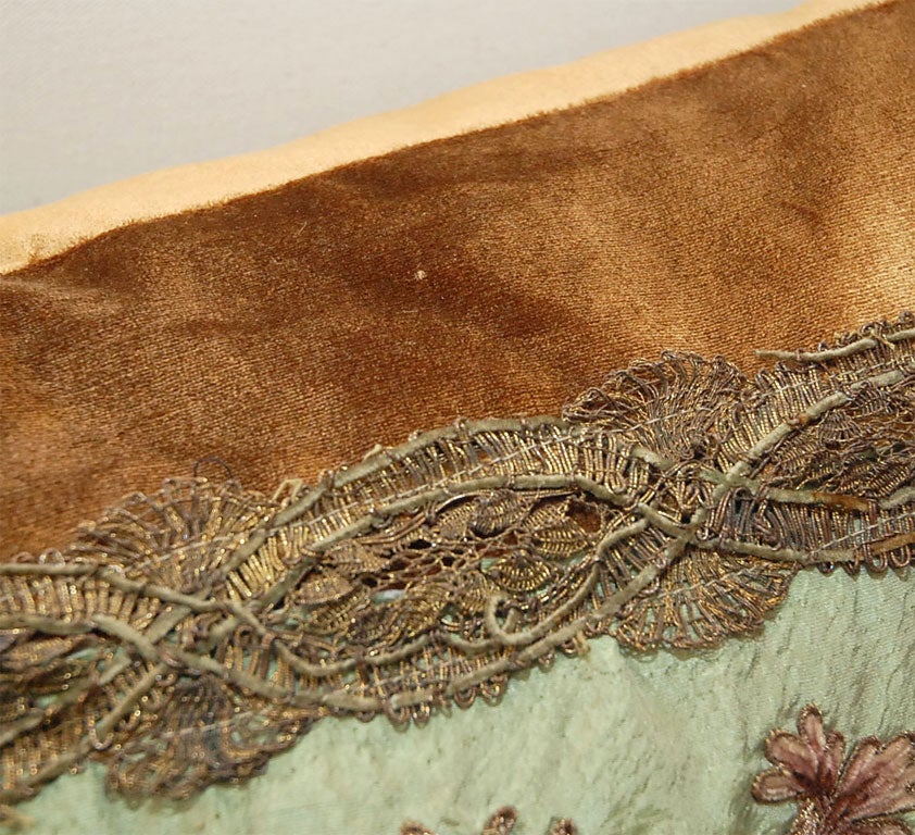 19th Century Pair of 19th C. French Metallic & Chenille Textile Pillows