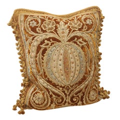 18th C. Metallic  Embroidered Silk Velvet Pillow