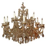Vintage 12-Light Crystal Beaded Italian Chandelier C. 1930