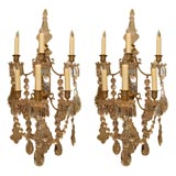 Antique Pair of French Bronze and Crystal Sconces C. 1900