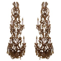 Pair of 6-Light Italian Beaded and Crystal Sconces C. 1920