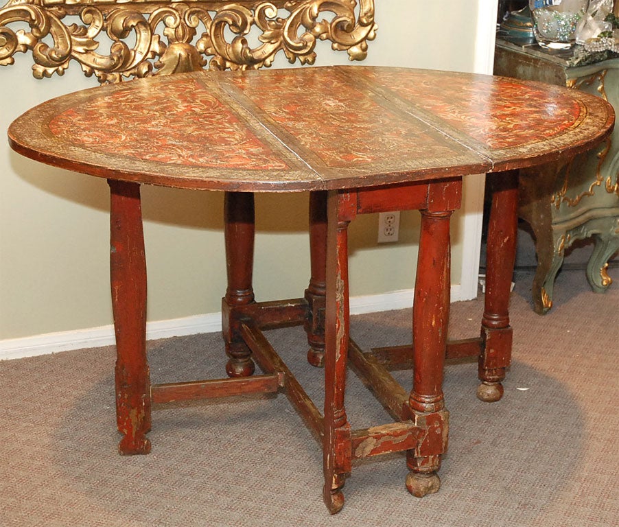 19th C. Painted Drop Leaf  Italian Table