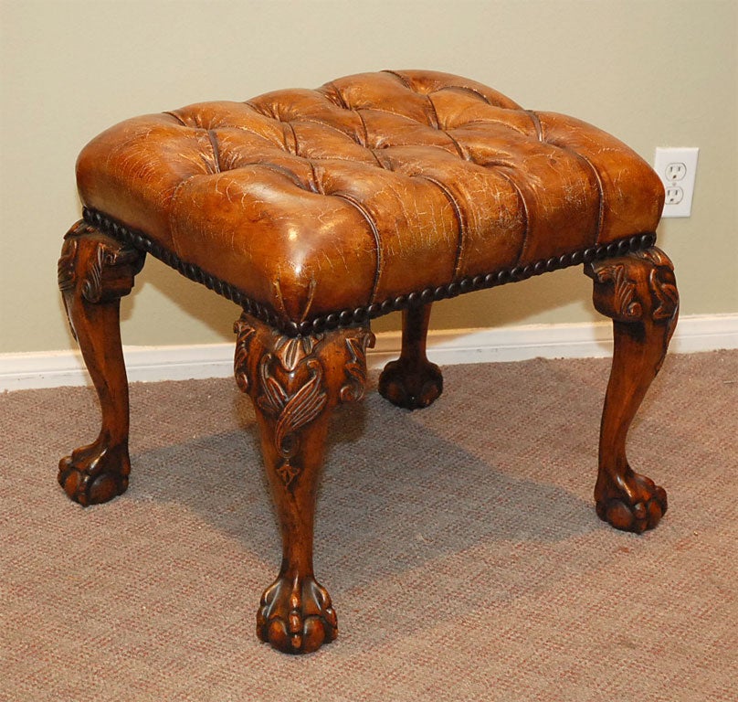 Pair of Leather Tufted Benches C. 1900