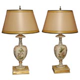 Vintage Pair of Painted & Giltwood Lamps with Custom Shades