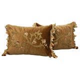 Antique Pair of Metallic & Chenille Appliqued Silk Mohair Pillows