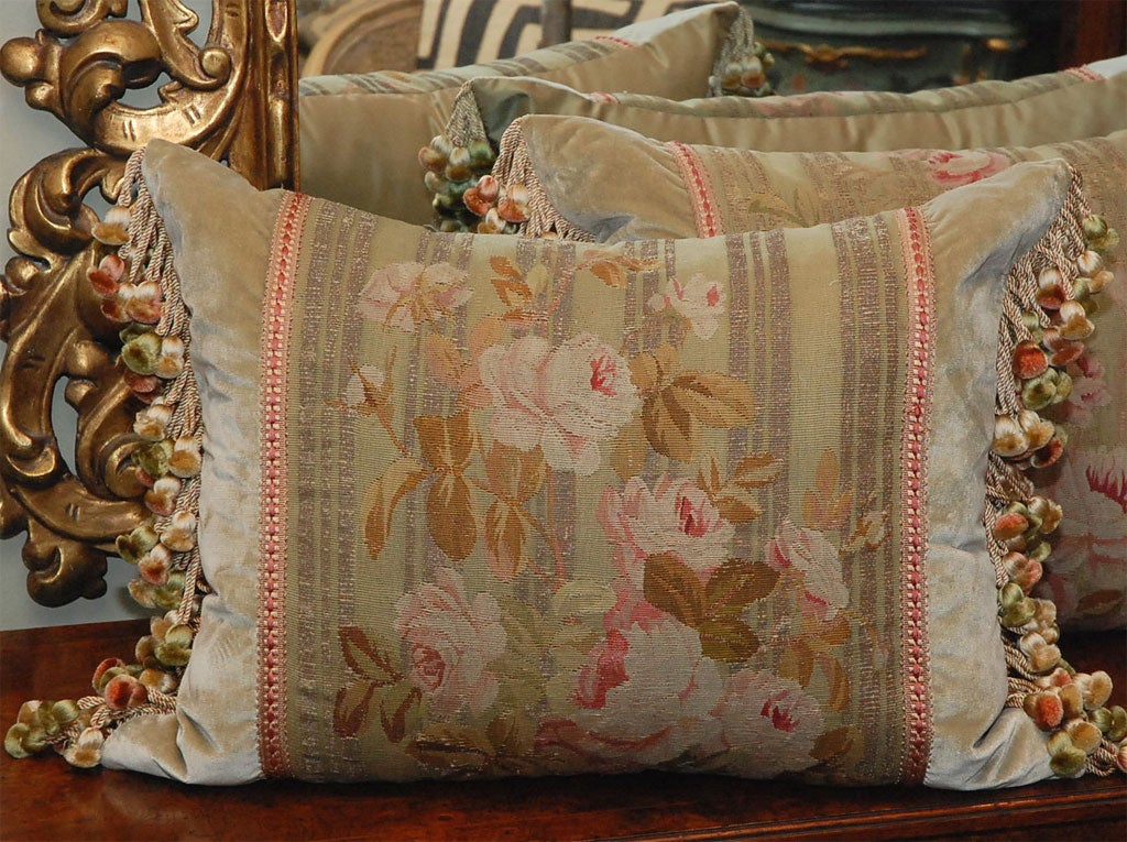 French Pair of 19th C. Aubusson Tapestry Pillows