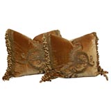 Antique Pair of  Early 19th C. Appliqued Metallic Silk Velvet Pillows