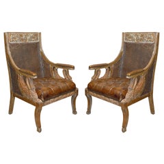 Pair of Neo Classical Style Chairs with Leather Seats C. 1930